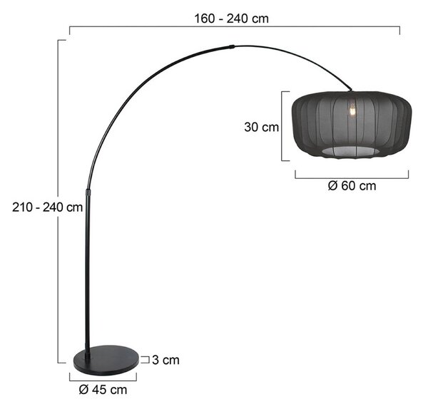 Stojacia lampa Sparkled Light, čierna/čierny nylon, 240 cm, Čierna, Obývacia izba / jedáleň, kov, Moderný, Oblúková stojaca lampa