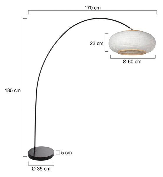 Stojacia lampa Solva s oblúkovým telom, čierna/sivé plátno, výška 185 cm, Čierna, Obývacia izba / jedáleň, kov, Oblúková stojaca lampa