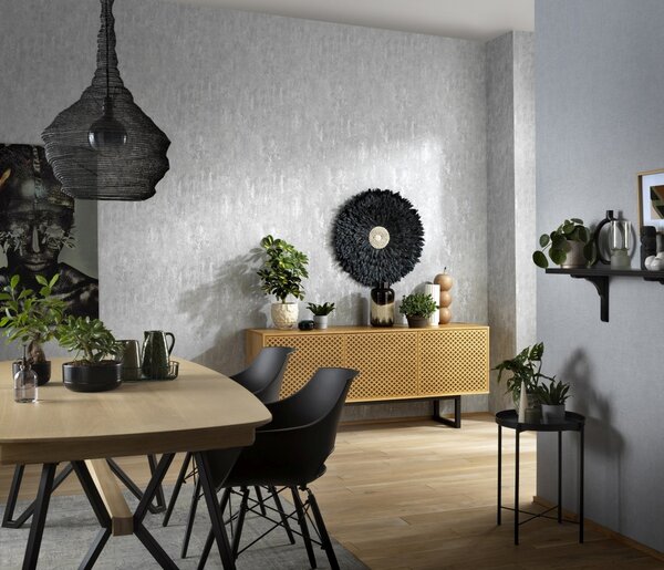 DIMEX | Vliesová tapeta na stenu WPE-901652 | 0,53 x 10,05 m | šedá, metalická, strieborná