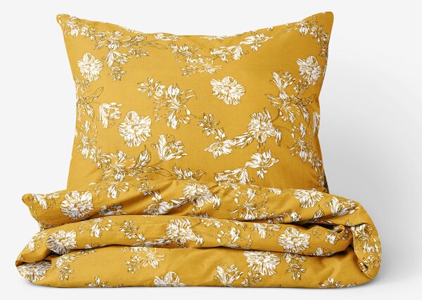 Goldea flanelové posteľné obliečky - ľalie na horčicovom 140 x 200 a 70 x 90 cm