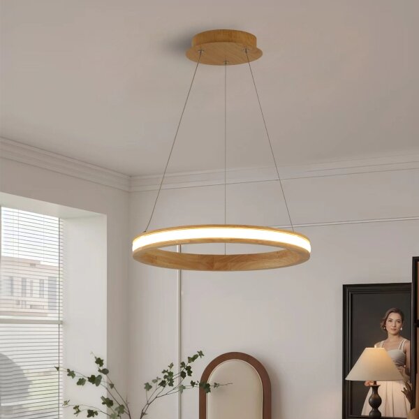 Brilagi - závesný LED luster na lanku UMEA WOOD, 30 W, 230 V, priemer 40 cm, drevený