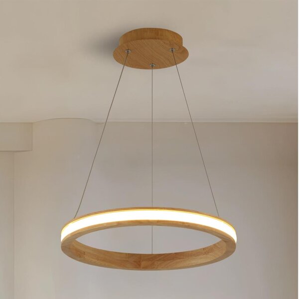 Brilagi - závesný LED luster na lanku UMEA WOOD, 30 W, 230 V, priemer 40 cm, drevený