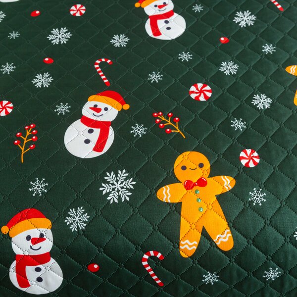 Prehoz na posteľ SNOWMAN AND GINGERBREAD, zelený Rozmer: 170 x 210 cm