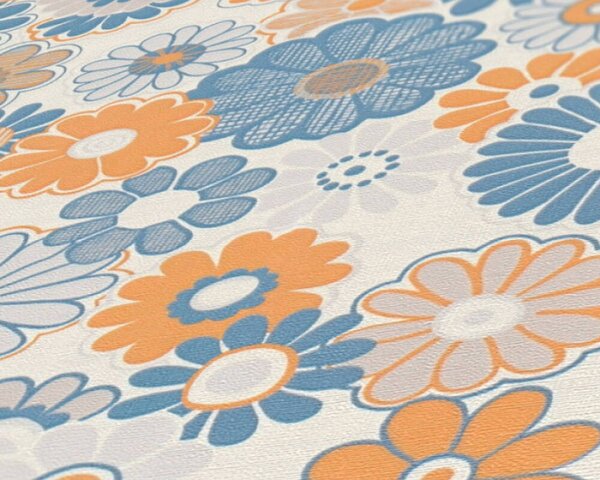 A.S. Création | Vliesová tapeta na stenu Retro Chic 39535-2 | 0,53 x 8,5 m | krémová, modrá, oranžová, viacfarebná