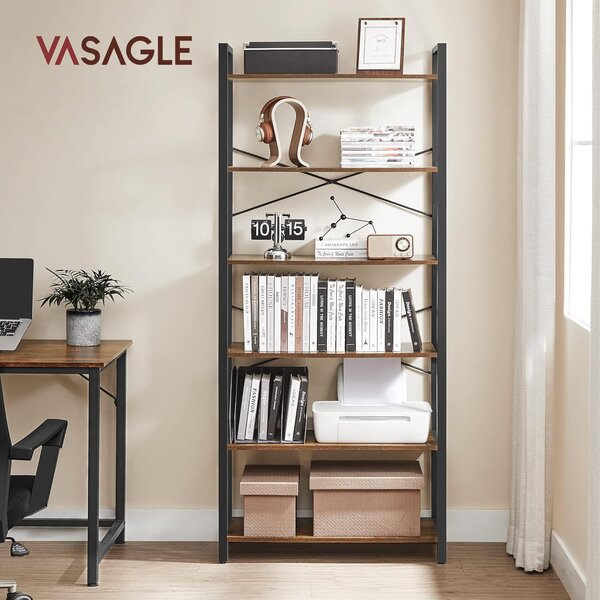 VASAGLE Regál na knihy 6 políc 80 x 186 x 30 cm hnedý