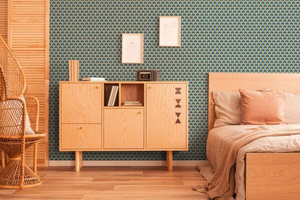 A.S. Création | Vliesová tapeta na stenu Retro Chic 39538-3 | 0,53 x 8,5 m | modrá, hnedá, oranžová, viacfarebná