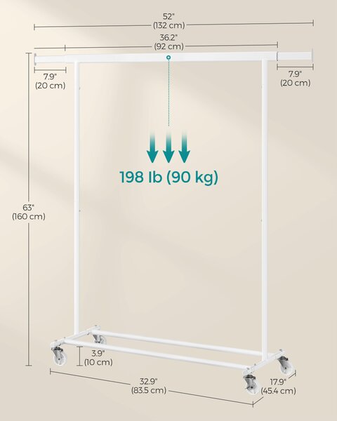 SONGMICS Pojazdný vešiak na oblečenie biely 90 kg
