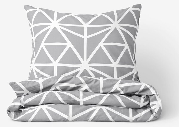 Goldea saténové posteľné obliečky deluxe - biele geometrické tvary na sivom 140 x 200 a 70 x 90 cm