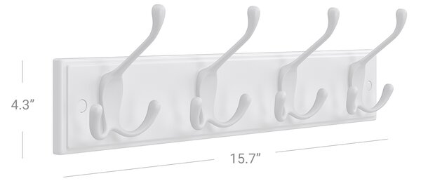 SONGMICS Nástenný vešiak 4 háčiky 40 cm biely