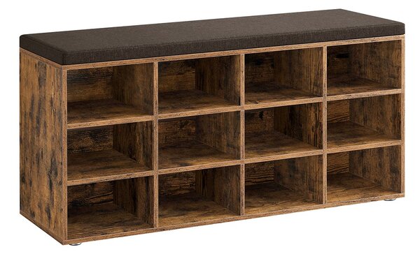 VASAGLE Lavica s botníkom 12 políc 104 x 48 x 30 cm hnedá