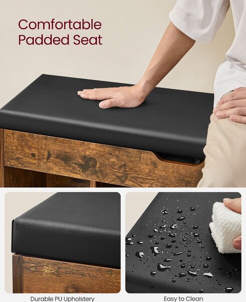 VASAGLE Sedací botník s úložným priestorom hnedý 100 x 44 x 30 cm