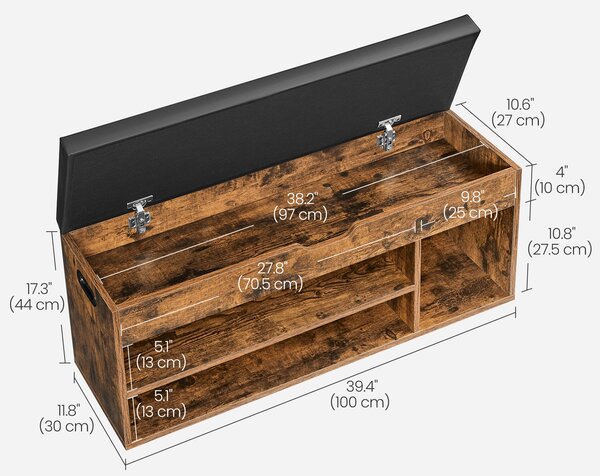 VASAGLE Sedací botník s úložným priestorom hnedý 100 x 44 x 30 cm