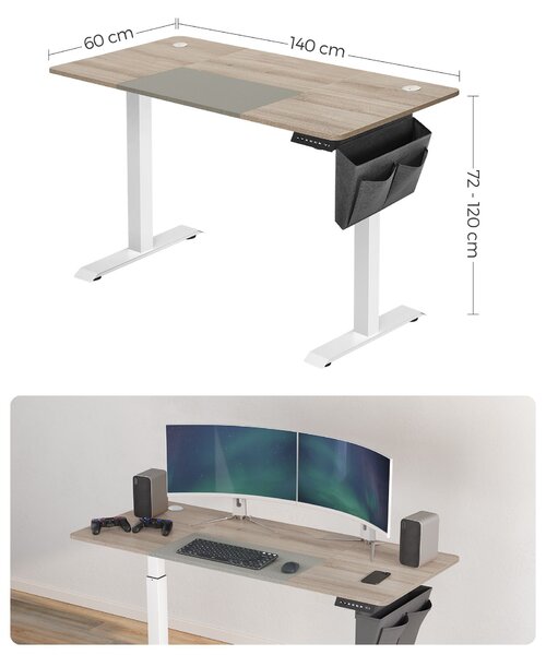 SONGMICS Elektrický skladací stôl 140 x 60 cm bielo-sivý