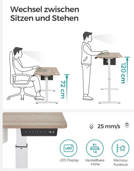 SONGMICS Elektrický skladací stôl 140 x 60 cm bielo-sivý