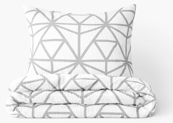 Goldea krepové posteľné obliečky deluxe - sivé geometrické tvary na bielom 200 x 200 a 2ks 70 x 90 cm