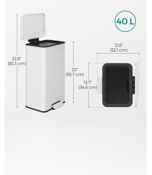 SONGMICS Odpadkový kôš 40 l biely