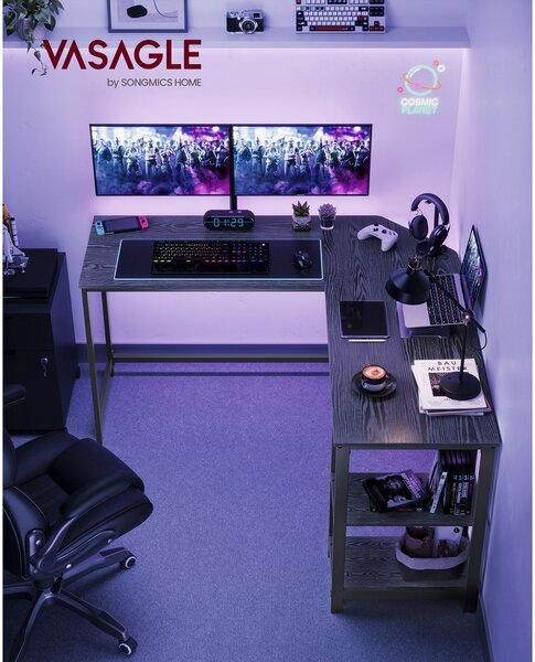 VASAGLE PC stôl rohový priemyselný 138 x 138 cm čierny