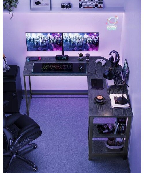 VASAGLE PC stôl rohový priemyselný 138 x 138 cm čierny