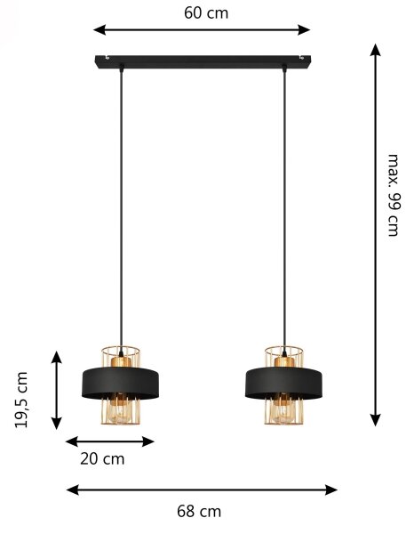LED Luster na lanku VOLTA 2xE27/15W/230V čierna/zlatá
