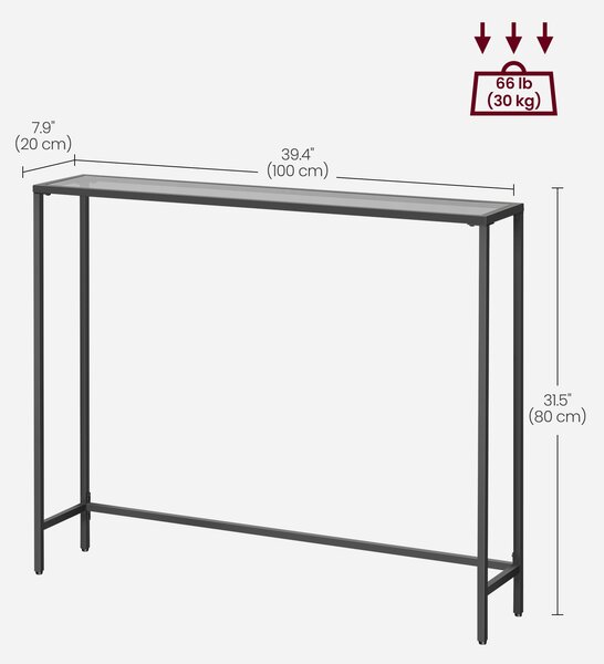 VASAGLE Konzolový stolík sklenená doska 100 x 80 x 20 čierna