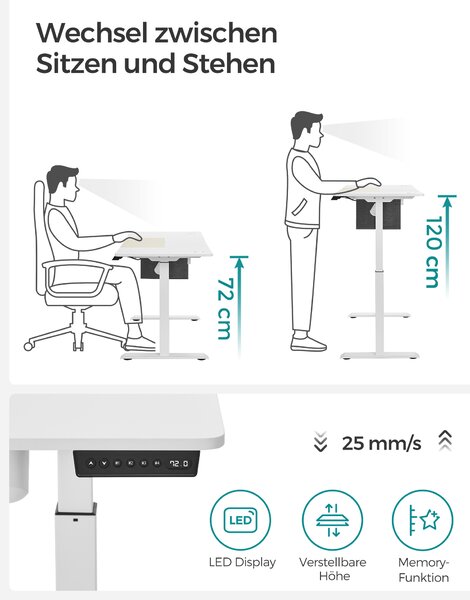 SONGMICS Polohovací stôl elektrický 140 x 60 cm bielo-béžový