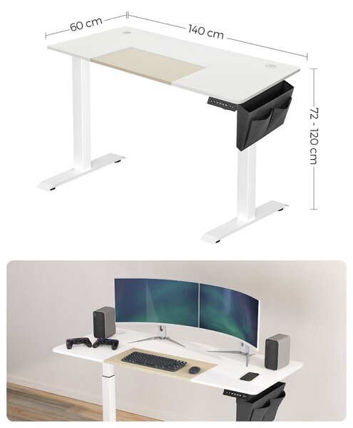 SONGMICS Polohovací stôl elektrický 140 x 60 cm bielo-béžový