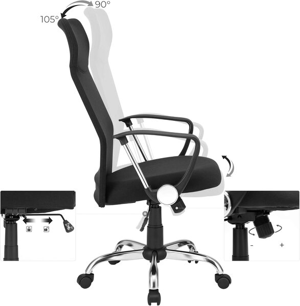 SONGMICS Kancelárske kreslo so sieťovaným operadlom čierne