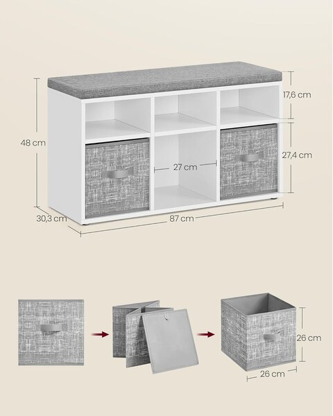SONGMICS Botník se sedákem Vasagle Lopy 87 cm bílý/šedý