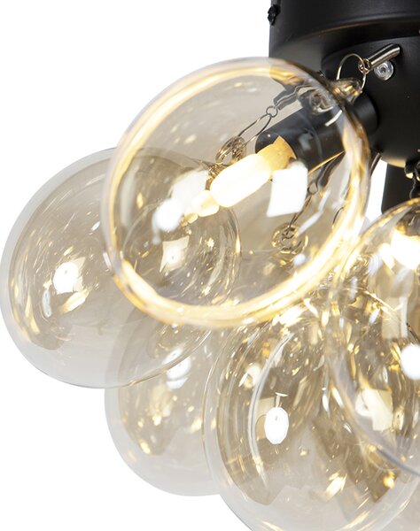 Inteligentné stropné svietidlo čierne s jantárovým sklom 3-svetlá vrátane Zigbee G9 - Uvas
