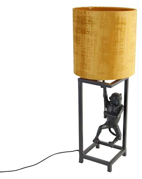 Vintage stolná lampa čierna látková tienidlo zlatá 25 cm - Cage Abe