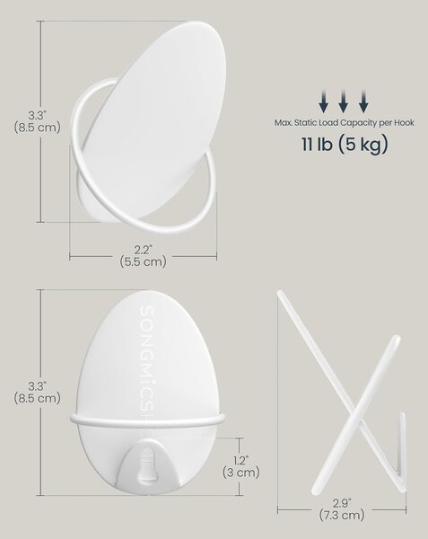SONGMICS Sada 4 nástenných háčikov OVAL modern biely