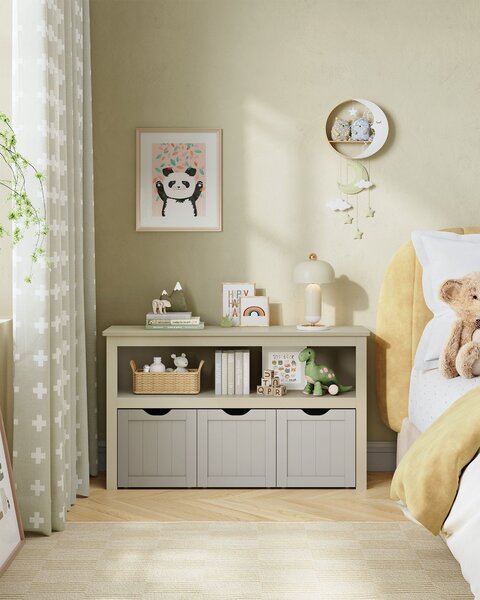 VASAGLE Skriňa s 3 úložnými boxmi 102 x 60 x 30 cm béžová