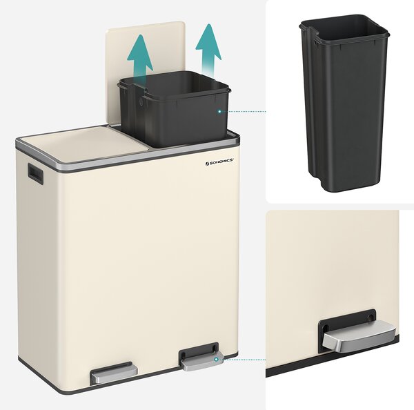 SONGMICS Odpadkový kôš na triedený odpad 2 x 30 l krémový