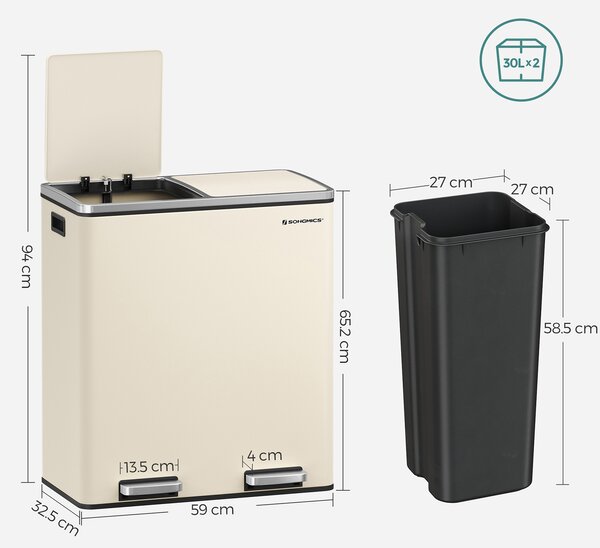 SONGMICS Odpadkový kôš na triedený odpad 2 x 30 l krémový