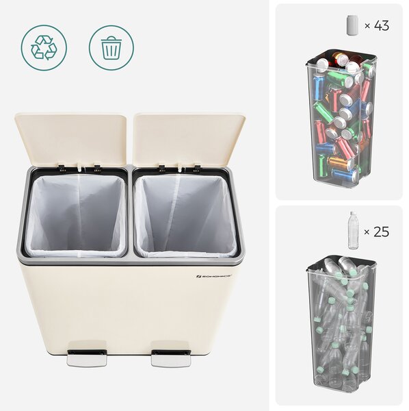 SONGMICS Odpadkový kôš na triedený odpad 2 x 30 l krémový