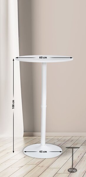 Barový stôl okrúhly DS25199, biely / rám biely - v108 x Ø60 cm