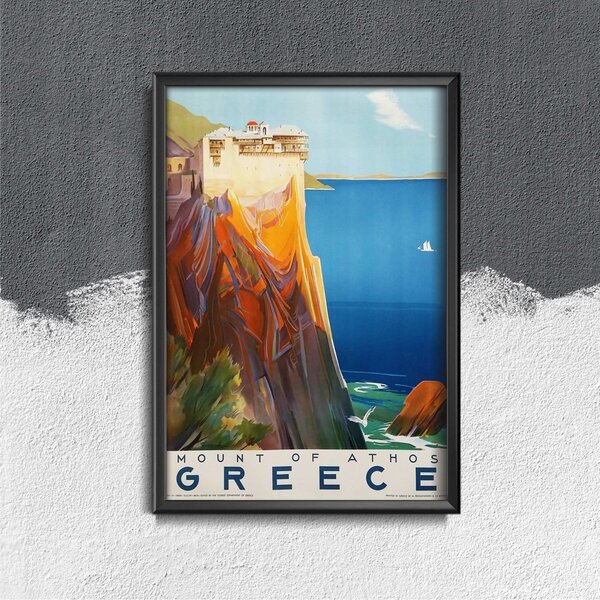 Plagát v retro štýle Plagát v retro štýle Mount Athos Grécko