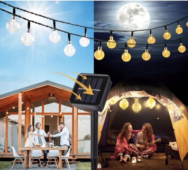 LED solárny dekoračný reťaz 30xLED/8 funkcií 500 mAh 6,5 m IP67 teplá biela