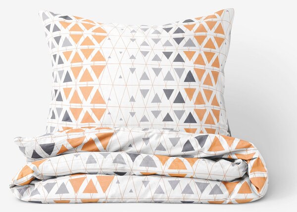 Goldea bavlnené posteľné obliečky deluxe - oranžovo-sivé triangly 220 x 200 a 2ks 70 x 90 cm