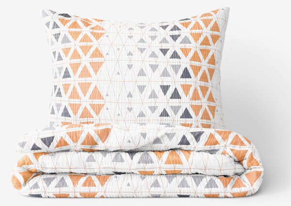 Goldea krepové posteľné obliečky deluxe - oranžovo-sivé triangly 220 x 200 a 2ks 70 x 90 cm