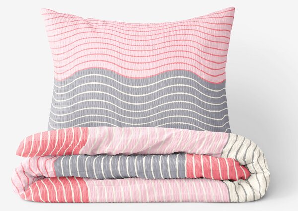 Goldea krepové posteľné obliečky deluxe - ružové vlnky 200 x 200 a 2ks 70 x 90 cm