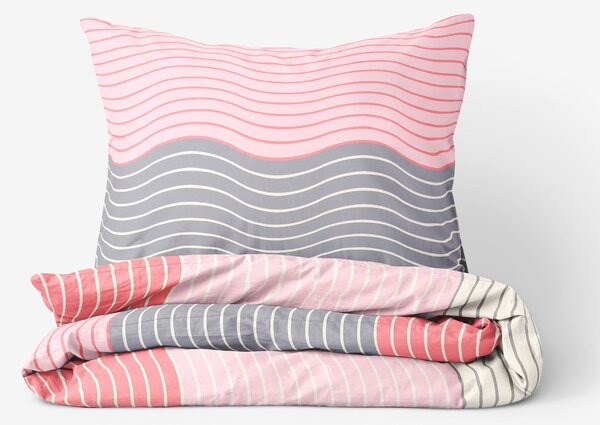 Goldea saténové posteľné obliečky deluxe - ružové vlnky 240 x 200 a 2ks 70 x 90 cm