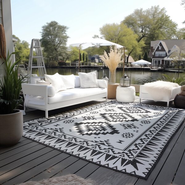 ELLE Decoration , Kusový koberec Gemini 106019 Black z kolekcie Elle – na von aj na doma, 80x150, čiernobiela, chodba / predsieň