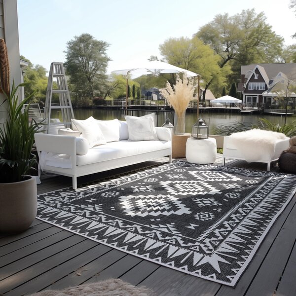 ELLE Decoration , Kusový koberec Gemini 106019 Black z kolekcie Elle – na von aj na doma, 80x150, čiernobiela, chodba / predsieň