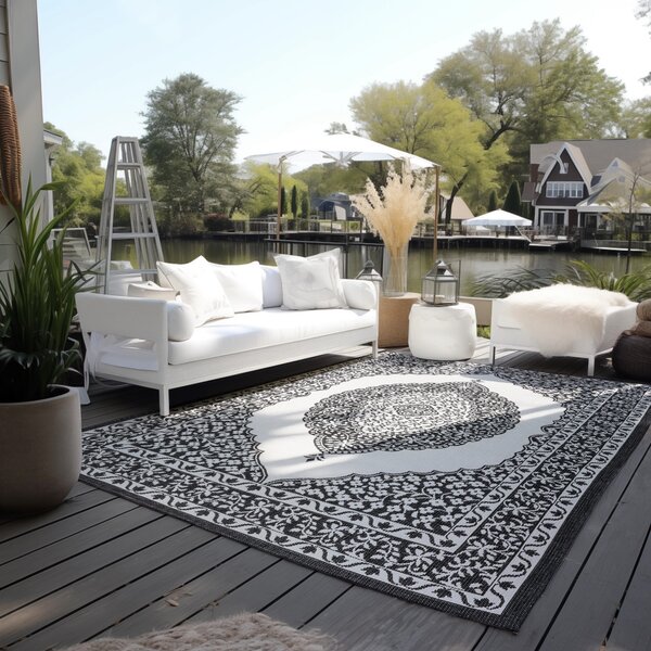 ELLE Decoration , Kusový koberec Gemini 106024 Black z kolekcie Elle – na von aj na doma, 160x230, čiernobiela, chodba / predsieň