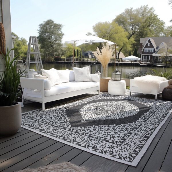 ELLE Decoration , Kusový koberec Gemini 106024 Black z kolekcie Elle – na von aj na doma, 160x230, čiernobiela, chodba / predsieň