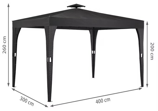 Ratanový altánok 3x4 m - antracit
