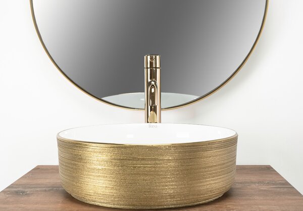 Rea Sami Brush Gold, umývadlo na dosku 36x36 cm, biela-zlatá, REA-U6630