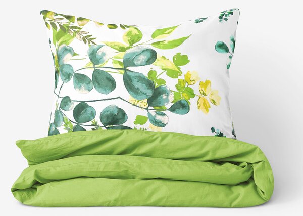 Goldea bavlnené posteľné obliečky duo - eukalyptus so zelenou 140 x 220 a 70 x 90 cm