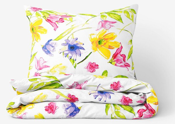 Goldea bavlnené posteľné obliečky - akvarelové kvety 140 x 200 a 70 x 90 cm